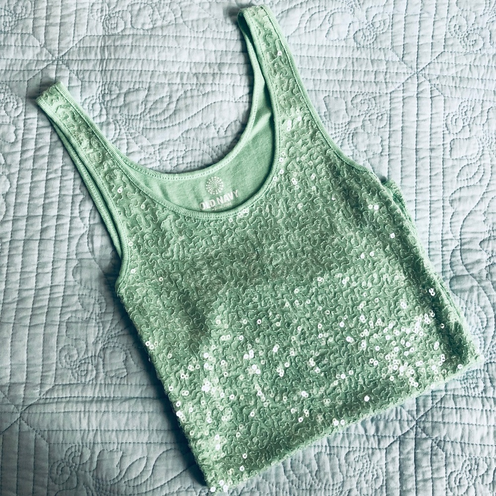 NWOT Old Navy Jade Green Sequin Stretchy Tank Top